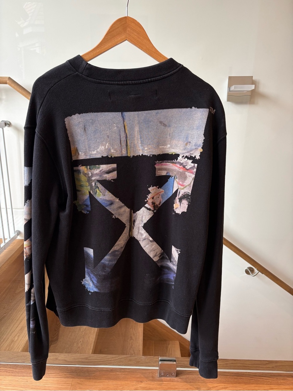 Off-White Black Crewneck Sweatshirt with Sleeve Graphics - Picture 2 of 6